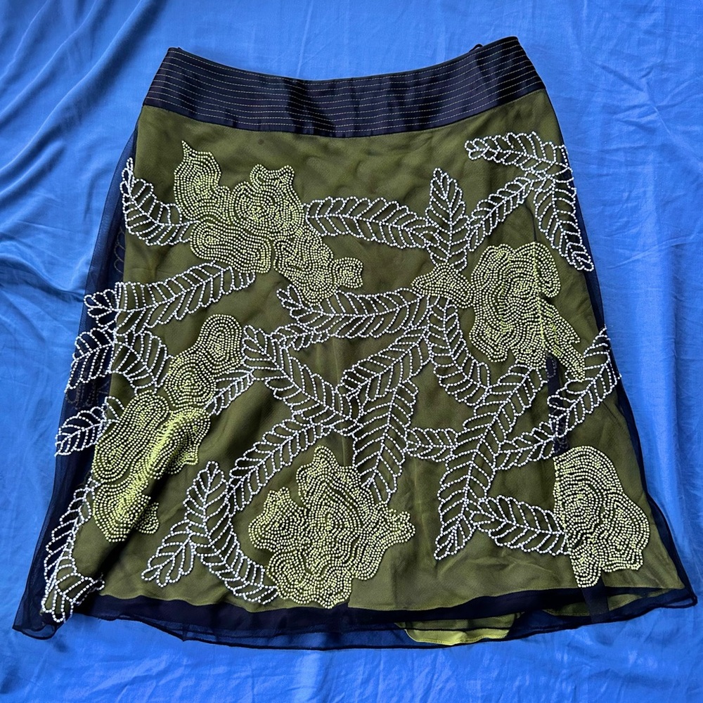 Lillie Rubin Beaded Mesh Green Skirt
